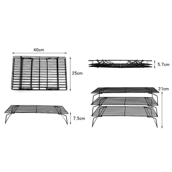 3-Tier Cooling Rack Baking Rack 40x25cm Baking Tray Non-Stick Svart black