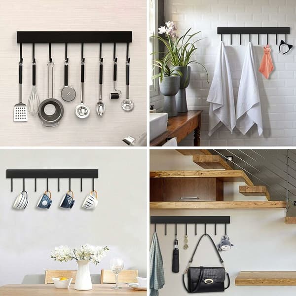 Kitchen rail, wall-mounted kitchen shelf for hanging kitchen utensils, 40 cm rail with 8 hooks