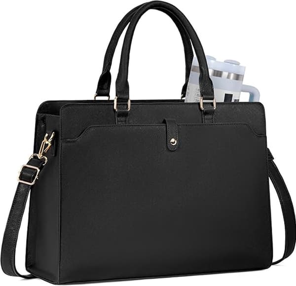 Women's Bag for 15.6-inch Laptop, Waterproof PU Leather, Multiple Compartments, Detachable Shoulder Strap, for Work and Office, Black