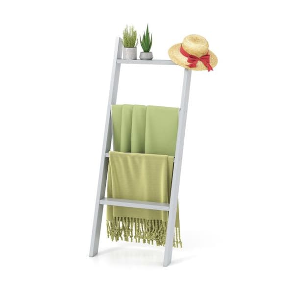 4-Tier Leaning Ladder Shelf, Pine, Gray