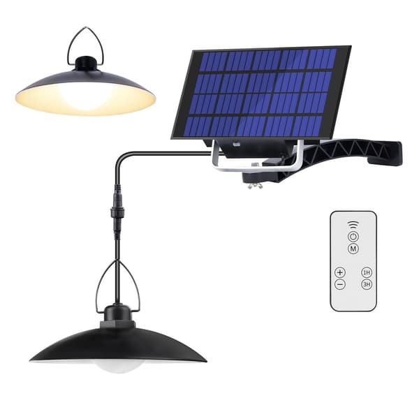A2 35 LED Solar Powered Hanging Lamp Single Light Waterproof Remote Control Outdoor Use Svart black