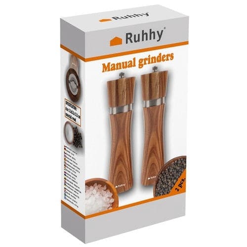 Salt and Pepper Mill Set 2-pack Acacia Wood 21 cm Ceramic Grinder 1000