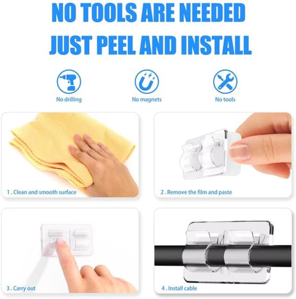 Hooks for Outdoor Lighting Clips, 25 Robust Cable Clips with Waterproof Adhesive Strips for Hanging Christmas Lights