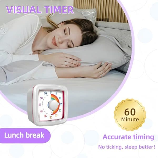 Visuel timer til børn og voksne, 60-minutters nedtællingstimer til klasseværelse, køkken, kontor, Pomodoro-timer til tidsstyring for småbørn med ADHD (hvid)