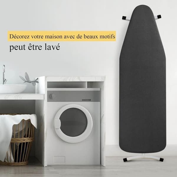 Ironing Board Cover 148x55cm, Extra Large with 100% Cotton Top Thick Padding, Scorch Resistant Easy to Install (XXL, Black)