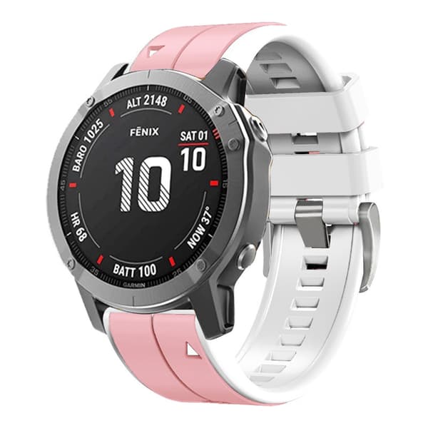 Silikonarmband för Garmin Fenix 7S Pro Rosa + Vit Silver