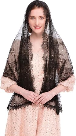Katolsk kapellslør, spansk blonde, blomstrete mantilla-slør, omslag