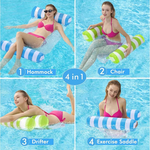 Oppustelig poolhængekøje til voksne, 4-i-1 PVC-netvandstol til pool, strand, rejser, blå Blue