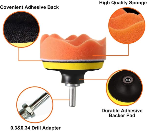 Car Polishing Sponge, Polishing Sponge Kit with M10 Drill Adapter