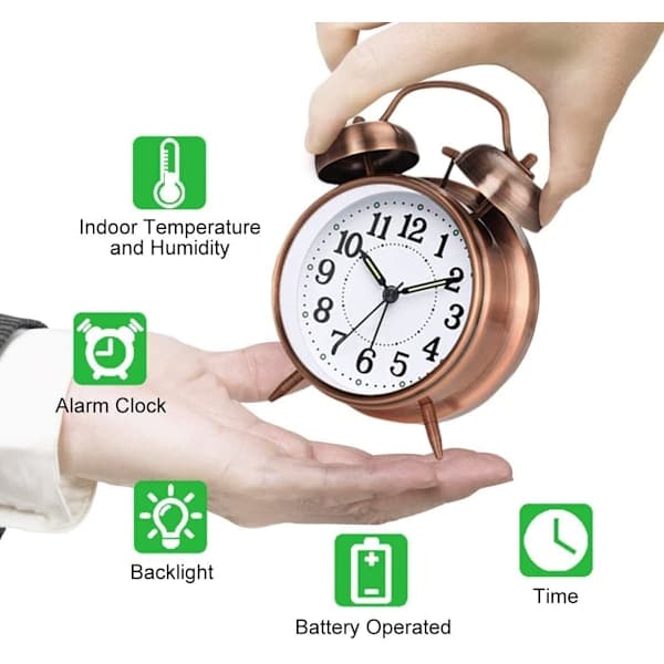 Retro Alarm Clock, Old-fashioned Bedside Clock with Non-Ticking