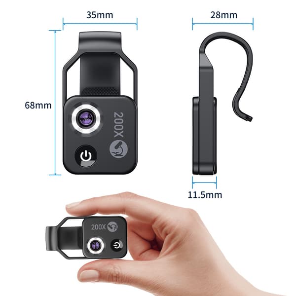 Portable Microscope for Phone 200X Pocket Microscope for Kids to Explore the Micro World with LED Light (Black)