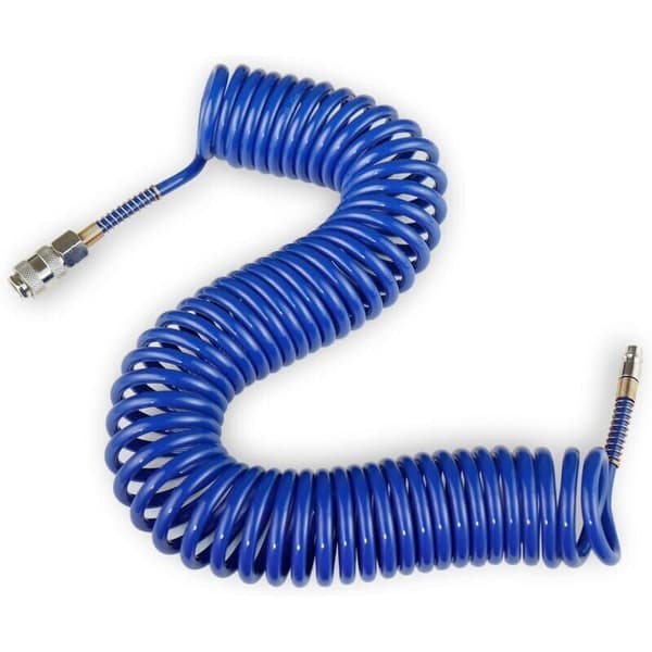 9m Spring PU Air Hose Spiral PU Air Hose Pneumatic Hose for Air Line or Fluid Transfer, with Bend Protection Quick Coupling and Plug