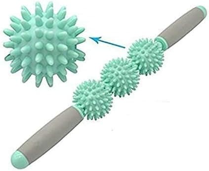 Muscle Roller Stick Treble Roller Massage for Sore Muscles, Back Stiffness, Myofascial, Trigger Point Pain, Lactic Acid in Legs, Knots - 3 Spiked Rollers