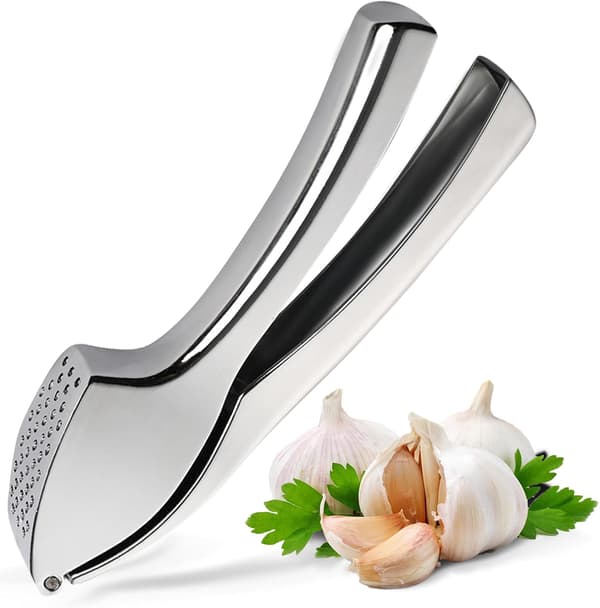 Premium Garlic Press, Heavy Duty Garlic Press for Kitchen, Efficiently Presses Garlic & Ginger, No Peeling Needed, Stainless Steel & Dishwasher Safe