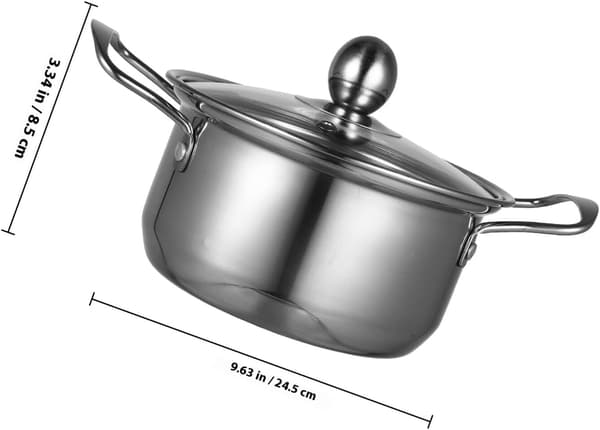 Small Stainless Steel Soup Pot with Lid, 14.5 cm Diameter, Thickened, Double Handles for Daily Use