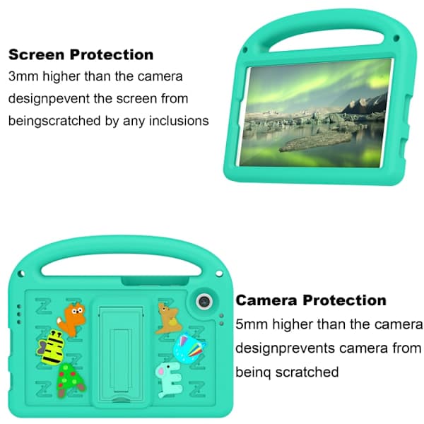 Samsung Galaxy Tab A9 / A11 Stötsäkert EVA-fodral med tecknad sparv, glaciärgrön Glaciärgrön Glaciärgrön
