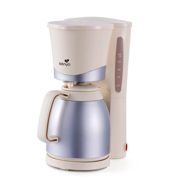 SENYA Isoleret Kaffekande Enkel kaffe 1L, Permanent Filter og Drypfrit System, Automatisk Slukning Grädde