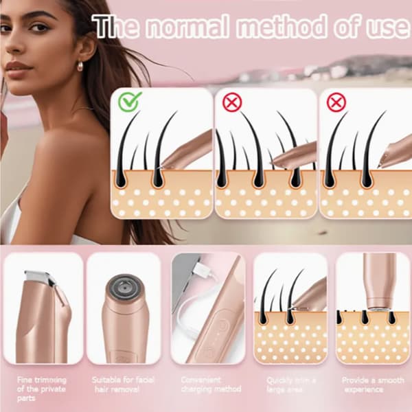 Epilator, 2-i-1 hårfjerningsapparat med dobbelthoveder, USB-genopladelig, bikinibarbermaskine (sort)