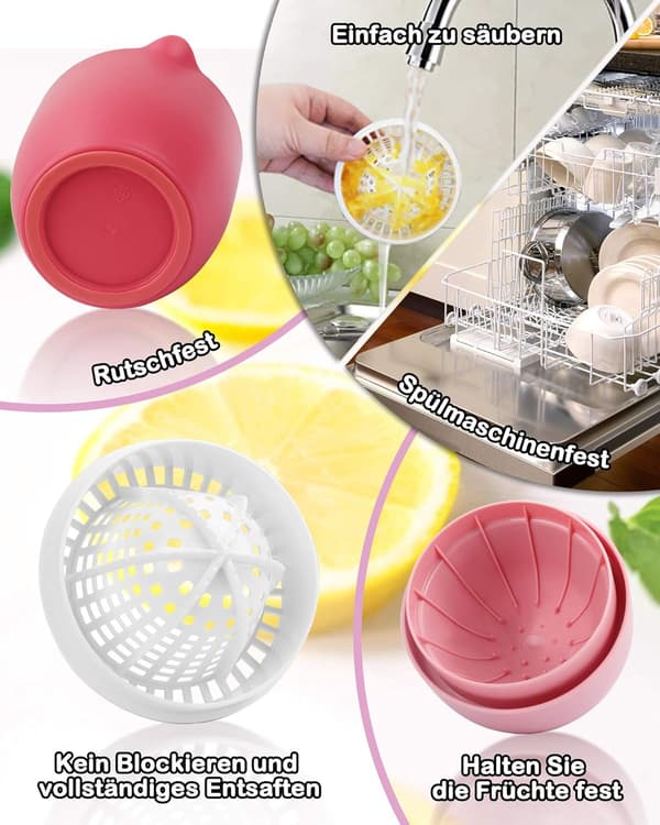 Lechin Lemon Squeezer Unique Lemon Shaped Citrus Juicer Manual Juicer with Two Pressing Options for Different Fruits (Pink)