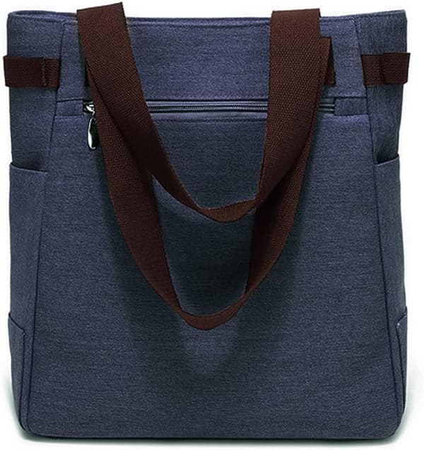 Kvinnor Canvas Tote Väskor Söta Katt Design Handväskor Axelväskor Mörkblå Dark Blue