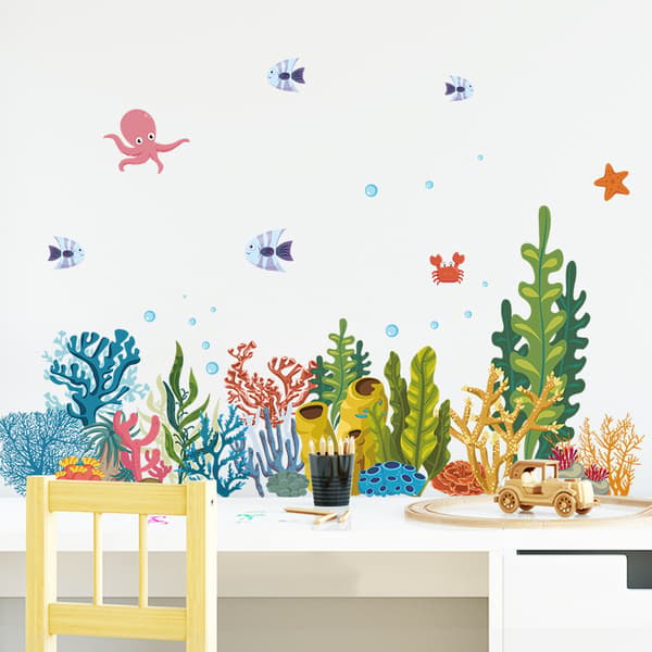 Seaweed Coral Wall Sticker Corner Baseboard Wall Sticker Sea Fish Wall Decal