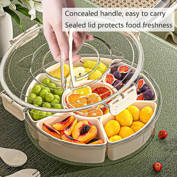 Divided Tray with Lid and Handle, Fruit Container for Refrigerator, Snack Box, Divided Storage Box for Lunch Boxes【CoPl】