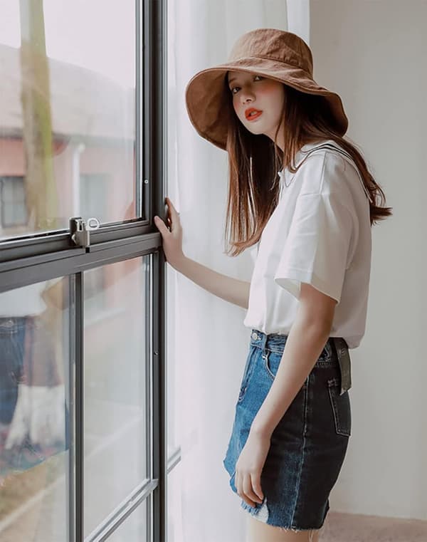 Dame sommer bøttehatt bred brem reisevennlig sammenleggbar solhatt UV-beskyttelse strandhatt 100% bomull utendørs lue