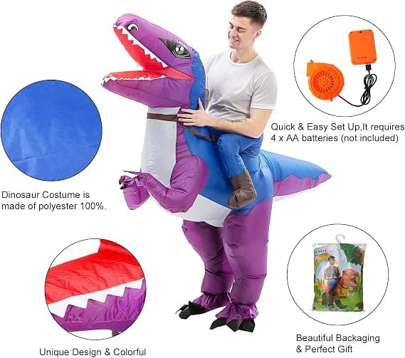 1 lilla oppblåsbar Velociraptor-kostyme for voksne, oppblåsbar [JUN]