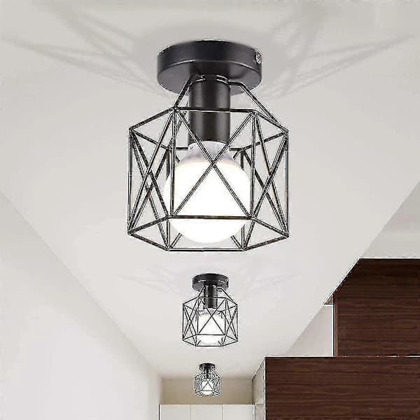 Retro Industriel Sort Metalbur Loftlampe, Pendellampe Jernkrone E27, Hængelampe【PL】