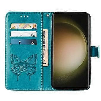 YB Imprinting Series-4 Compatible Case for Samsung Galaxy S24 Ultra Leather Flip Wallet Case with Strap (Blue)