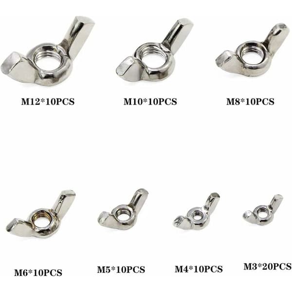 80 stk Vingemuttere Sølv Rustfritt Stål Vingemuttere M3 M4 M5 M6 M8 M10 M12 Egnet for DIY-verktøy