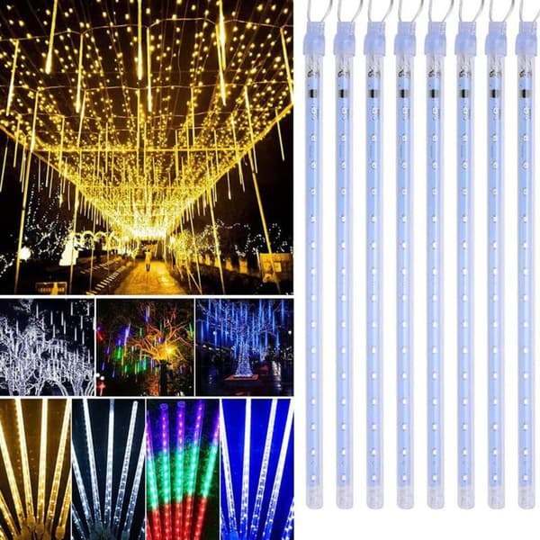 8 LED Meteorregnlys Utendørs, Juledekorasjon, Isdråpeeffekt, 8 Rør