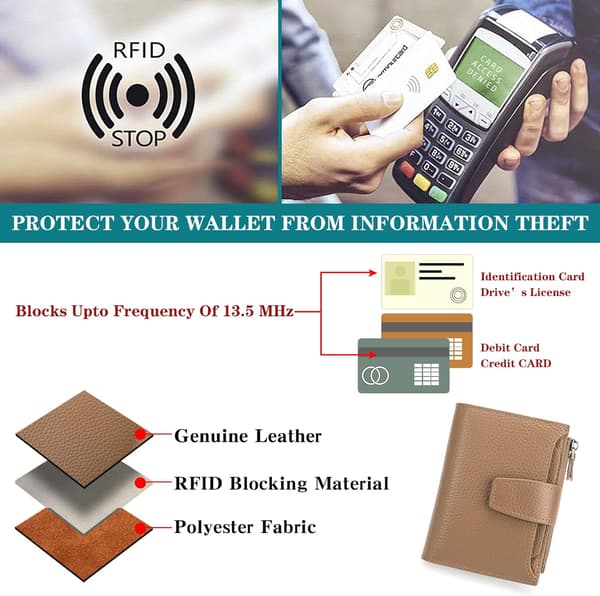 Dam Äkta Läder Plånbok Kompakt Korthållare RFID-skydd Anti-Skimming Aprikos