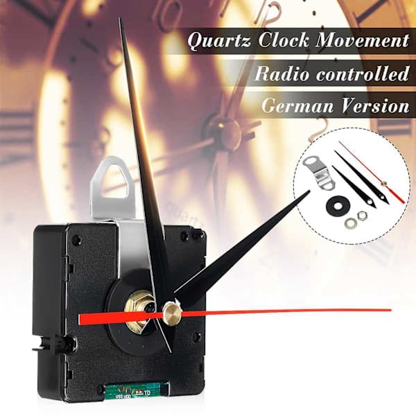Radio Controlled Silent Quartz Wall Clock Movement Mechanism DIY Clock Set DCF Signal Mode for Repair Black