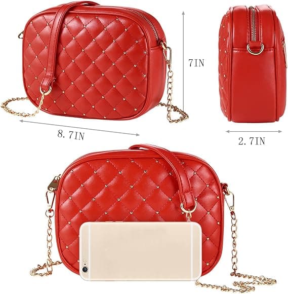 Women's Medium Quilted Shoulder Bag with Metal Chain Heart Lock