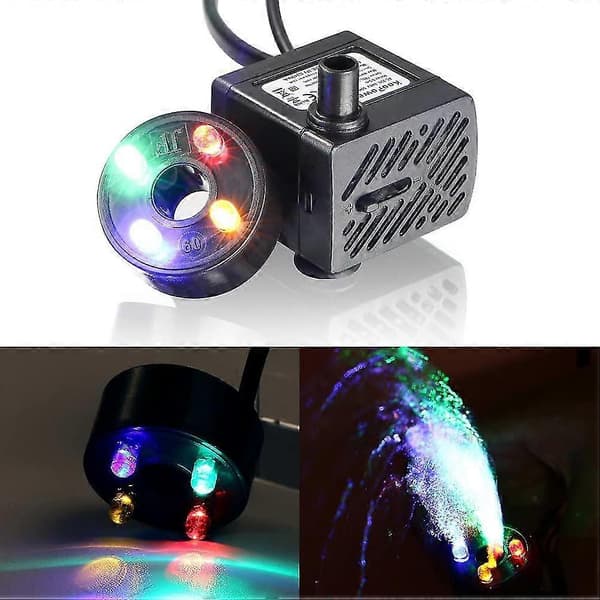Mini vattenpump med LED, 180l/h, 3w, litet akvarium, trädgård, brunn, trädgårdsdamm, vattenfontänpump [DB]
