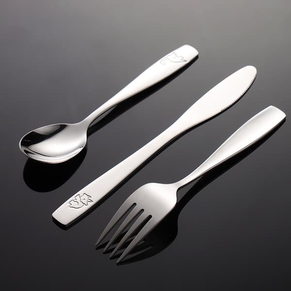 Stainless Steel Kids Cutlery Set, 3-Piece, Including: Fork, Safety Knife and Spoon - Dinosaur Pattern-FX-