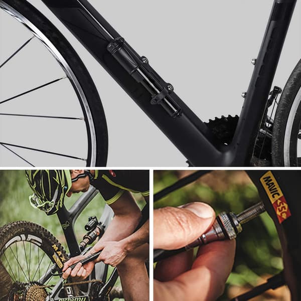 Minipump for bicycle, bike pump with needle and frame mount, perfect for bikes with Schrader or Presta valve