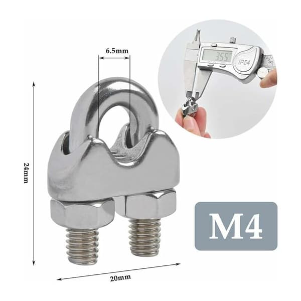 12 stk. wire reb klemmer M4 U-bolt kabelklemmer i 304 rustfrit stål U-bolt klemmer til 4 mm stålwire reb