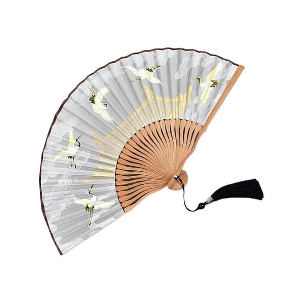 Classic Traditional Design Folding Bamboo Silk Hand Fan Offering Elegance and Versatility, Compatible with Various Occasions, Creamy White Creamy White