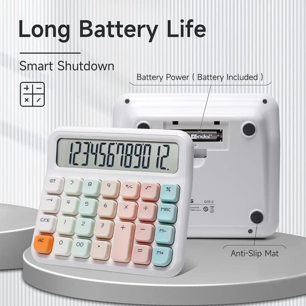 White Mechanical Switch Calculator, 12-Digit Large LCD Display and Buttons, Suitable for Daily Life and Basic Office Work