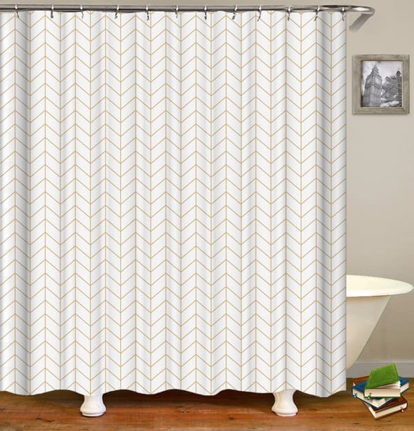 Guld Geometrisk Bruseforhæng 180 x 180 cm (71 x 71 tommer) til Badeværelse
