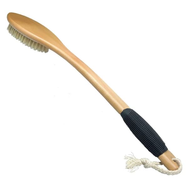 Back Brush / Bath Brush with Long Handle - Natural Bristles for Exfoliation and Massage, Wet & Dry Use