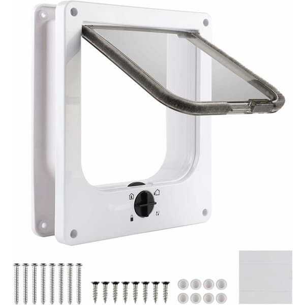 Hvit magnetisk kattedør for innendørs bruk, kattedør 27 23,5 5,5 cm, 4-veis kattedør, hvit