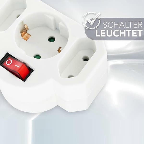 3X Socket Adapter 3-way Euro Socket Outlet Switch Switchable Socket Illuminated Switch Safety Switch EU White White