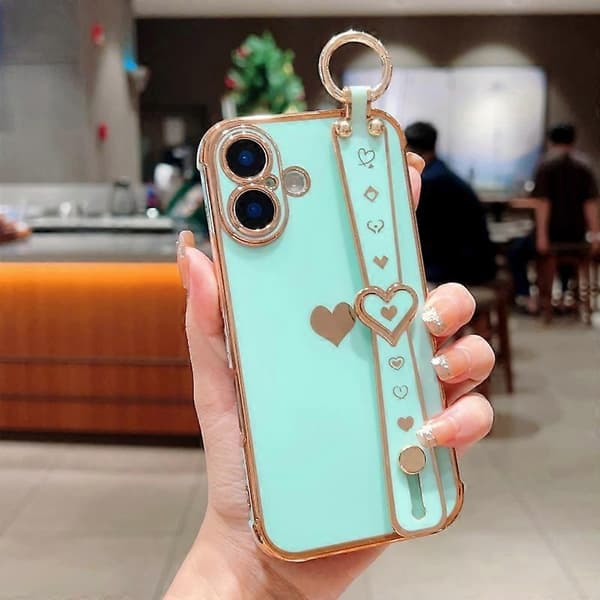 For iPhone 16 Plus-deksel Armbåndstativ Kjærlighet Hjerte TPU-telefondeksel Fingerholder Flerfarget Stil D Style D Multicolor
