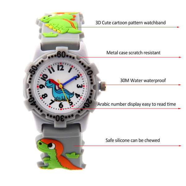 Kids Watch Waterproof 3D Cute Cartoon Round Dial Silicone Strap Quartz Watch