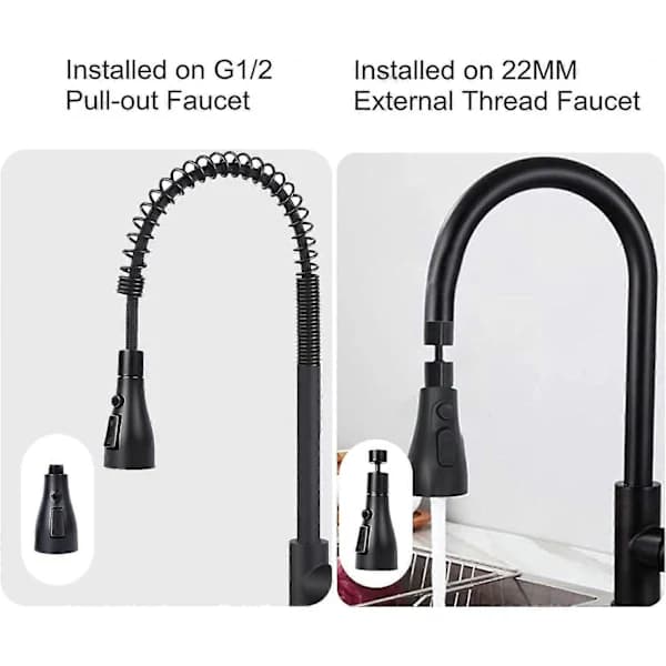 Kitchen Shower Head Black, 3 Modes Nozzle for Kitchen Faucet, Kitchen Shower, Kitchen Faucet Shower Head, Faucet Extender