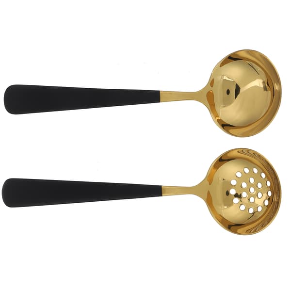 2 ST Rustfrit Stål Slidske Suppeske Skimmer Køkkenredskab Sort Guld