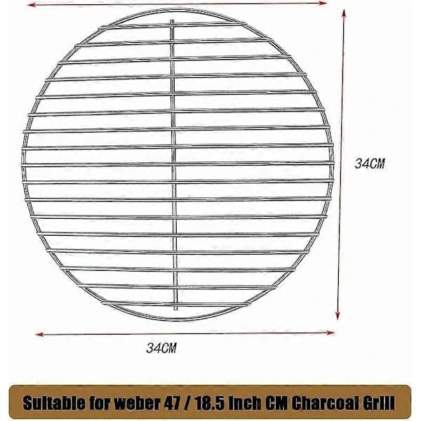 Grillrist forkullet nikkelbelagt stål, erstatning for Weber 47 cm kullgriller, One Touch, Bar B Kettle, 34 cm